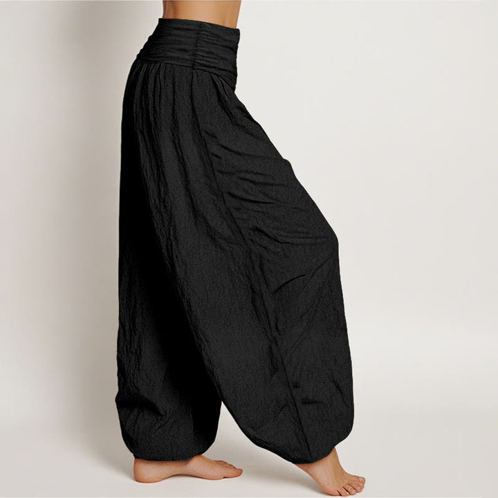 Buddha Stones Red Sun Cranes Pattern Women's Elastic Waist Harem Pure Cotton Pants - image 1