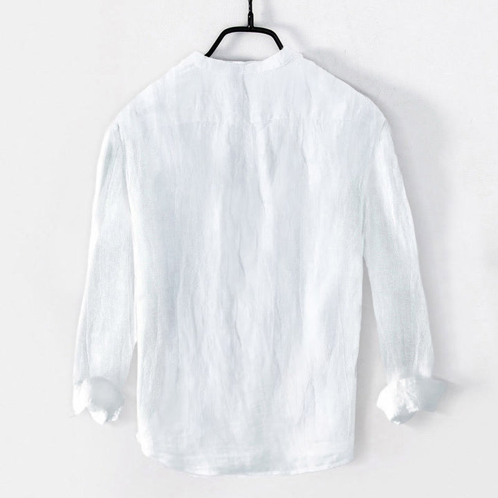 Buddha Stones Bamboo Zen Character Pattern Half Buttons Men's Cotton Linen Long Sleeve Shirt - image 7