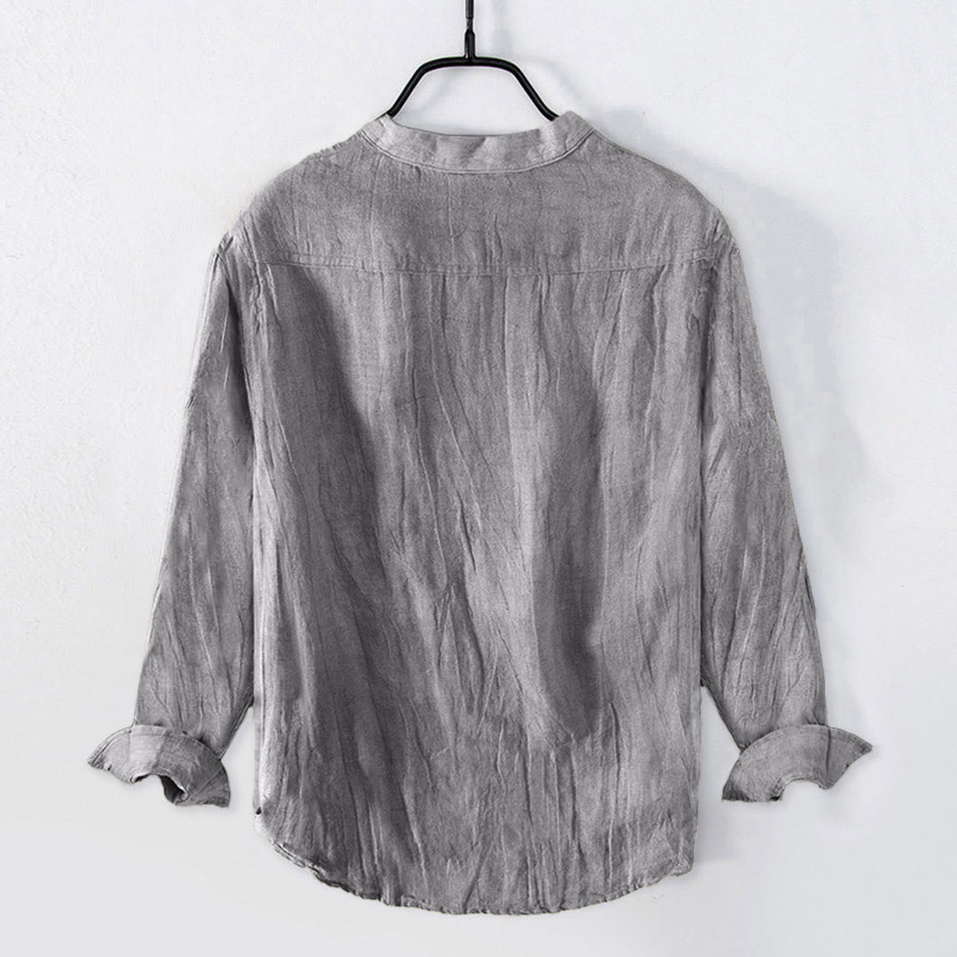 Buddha Stones Bamboo Zen Character Pattern Half Buttons Men's Cotton Linen Long Sleeve Shirt - image 4