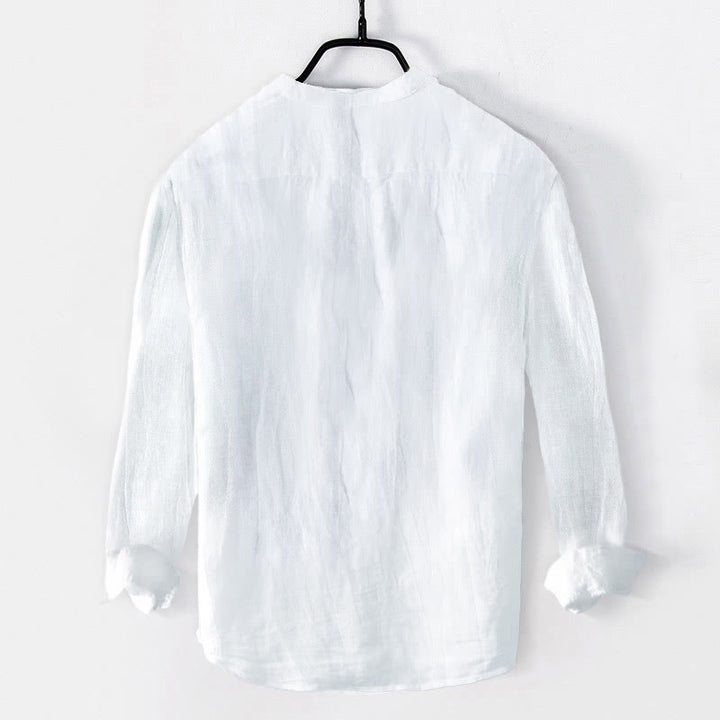 Buddha Stones Sun-shaped OM Symbol Pattern Half Buttons Men's Cotton Linen Long Sleeve Shirt - image 7