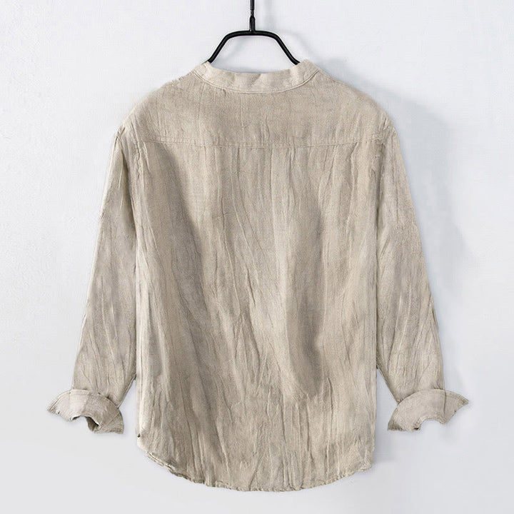 Buddha Stones "Namaste" Lotus Flower Half Buttons Design Long Sleeve Men's Cotton Linen Shirt - image 1