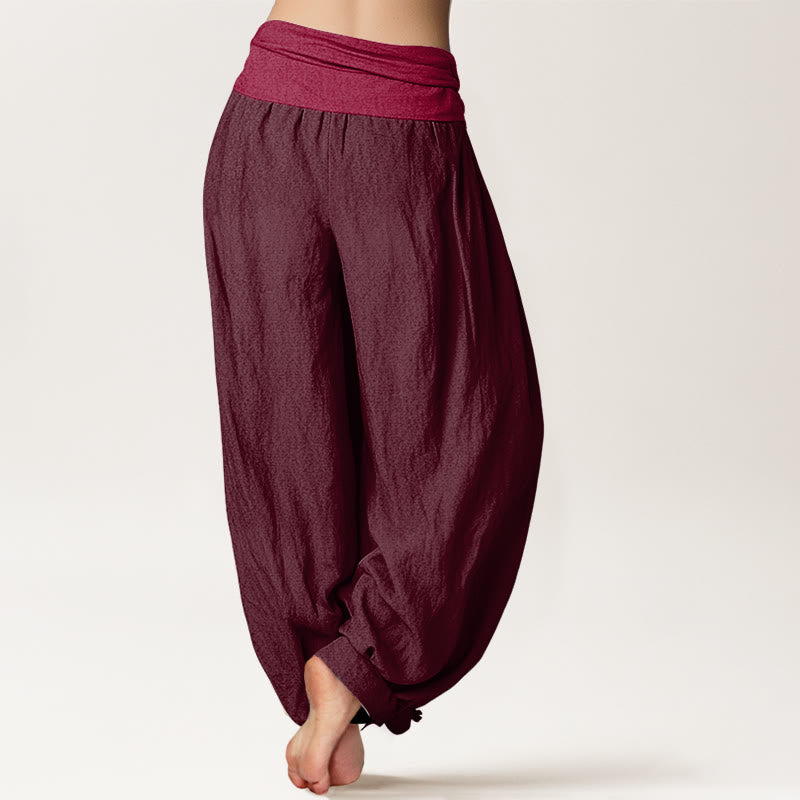 Buddha Stones Pure Cotton Plain Maroon Women's Elastic Waist Harem Pants - image 1