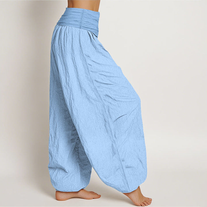 Buddha Stones Pure Cotton Light Sky Blue Women's Elastic Waist Harem Pants - image 2
