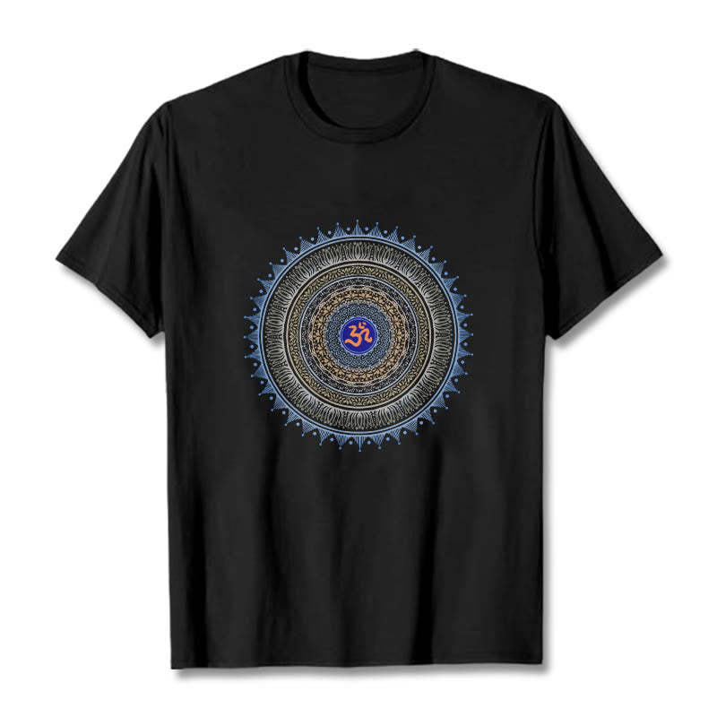 Buddha Stones Mandala Flower OM Pattern Tee T-shirt - Black - 2XL - image 0