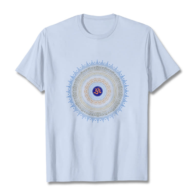 Buddha Stones Mandala Flower OM Pattern Tee T-shirt - LightCyan - 2XL - image 18