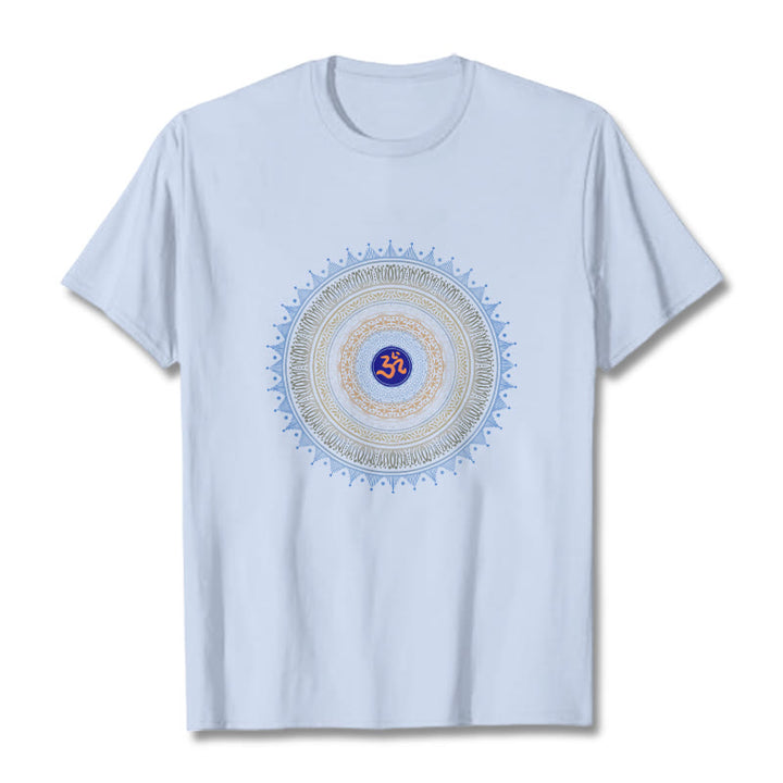 Buddha Stones Mandala Flower OM Pattern Tee T-shirt - LightCyan - 2XL - image 18