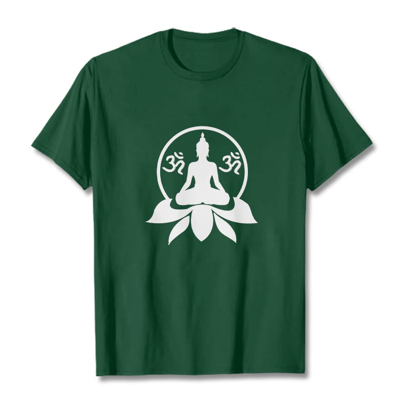 Buddha Stones OM Symbol Sanskrit Mantras Buddha Seated On Lotus Flower Design Tee T-shirt - ForestGreen - 2XL - image 0