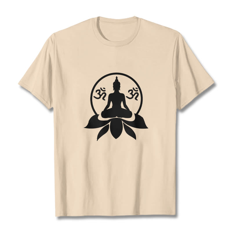 Buddha Stones OM Symbol Sanskrit Mantras Buddha Seated On Lotus Flower Design Tee T-shirt - image 12