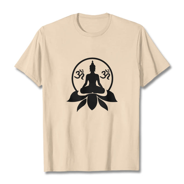 Buddha Stones OM Symbol Sanskrit Mantras Buddha Seated On Lotus Flower Design Tee T-shirt - image 12