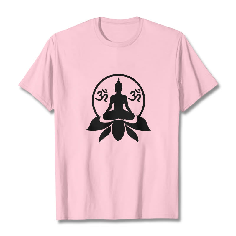 Buddha Stones OM Symbol Sanskrit Mantras Buddha Seated On Lotus Flower Design Tee T-shirt - LightPink - 2XL - image 15