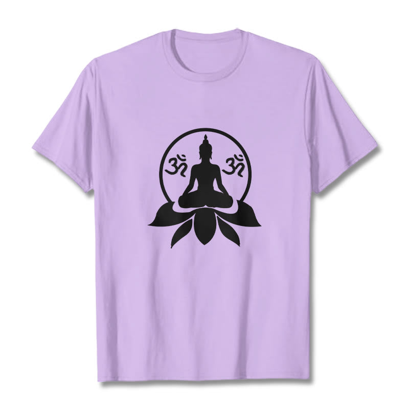 Buddha Stones OM Symbol Sanskrit Mantras Buddha Seated On Lotus Flower Design Tee T-shirt - Plum - 2XL - image 13