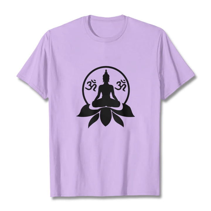 Buddha Stones OM Symbol Sanskrit Mantras Buddha Seated On Lotus Flower Design Tee T-shirt - Plum - 2XL - image 13