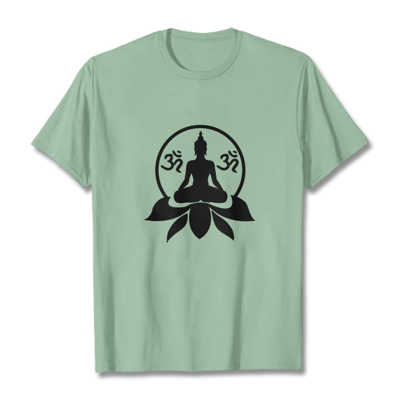 Buddha Stones OM Symbol Sanskrit Mantras Buddha Seated On Lotus Flower Design Tee T-shirt - PaleGreen - 2XL - image 17