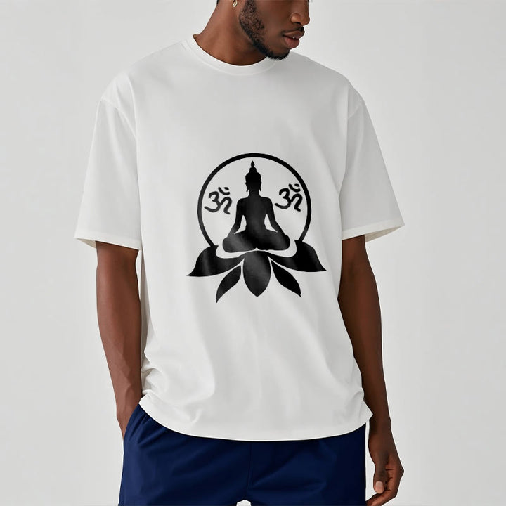 Buddha Stones OM Symbol Sanskrit Mantras Buddha Seated On Lotus Flower Design Tee T-shirt - image 4