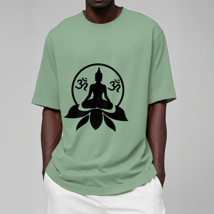Buddha Stones OM Symbol Sanskrit Mantras Buddha Seated On Lotus Flower Design Tee T-shirt - image 18
