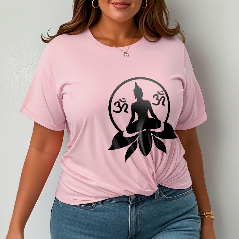 Buddha Stones OM Symbol Sanskrit Mantras Buddha Seated On Lotus Flower Design Tee T-shirt - image 16