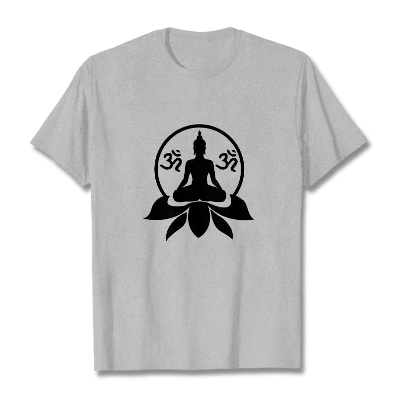Buddha Stones OM Symbol Sanskrit Mantras Buddha Seated On Lotus Flower Design Tee T-shirt - LightGrey - 2XL - image 19