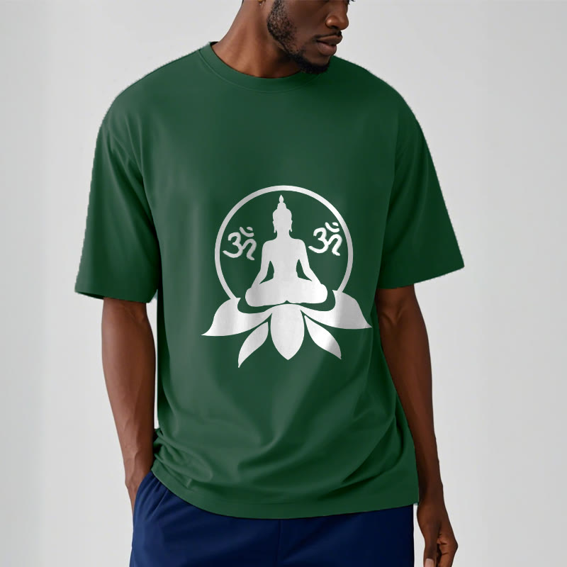 Buddha Stones OM Symbol Sanskrit Mantras Buddha Seated On Lotus Flower Design Tee T-shirt - image 1
