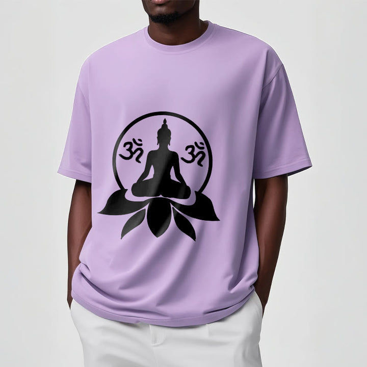 Buddha Stones OM Symbol Sanskrit Mantras Buddha Seated On Lotus Flower Design Tee T-shirt - image 14
