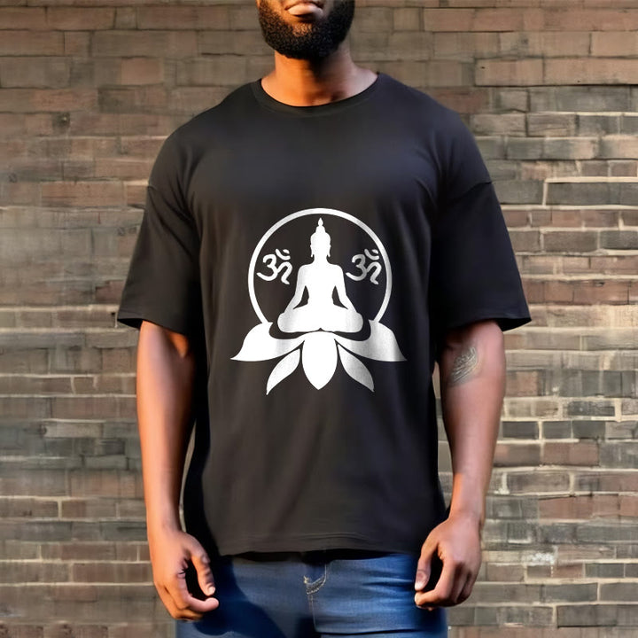 Buddha Stones OM Symbol Sanskrit Mantras Buddha Seated On Lotus Flower Design Tee T-shirt - image 8
