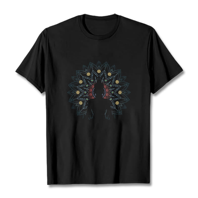 Buddha Stones Mandala Flower Seated Serene Buddha Pattern Tee T-shirt - Black - 2XL - image 6