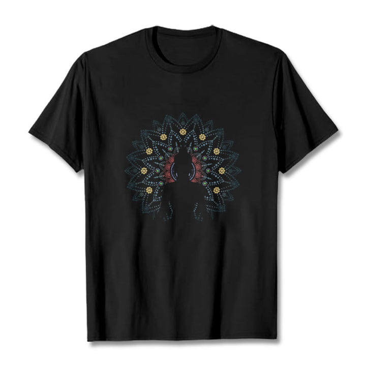 Buddha Stones Mandala Flower Seated Serene Buddha Pattern Tee T-shirt - Black - 2XL - image 6