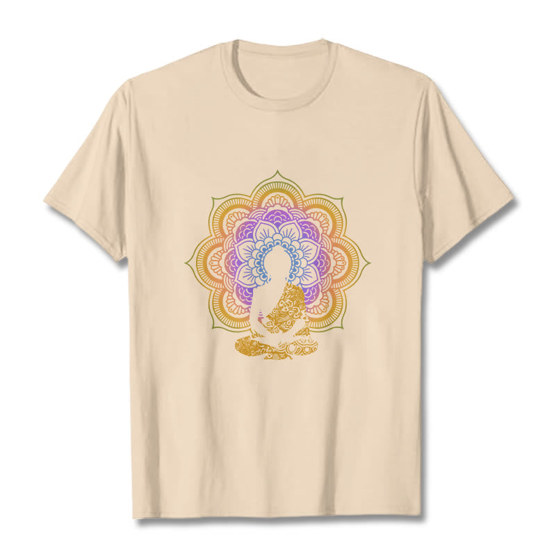 Buddha Stones Multicolor Mandala Flower Seated Buddha Pattern Tee T-shirt - Bisque - 2XL - image 10