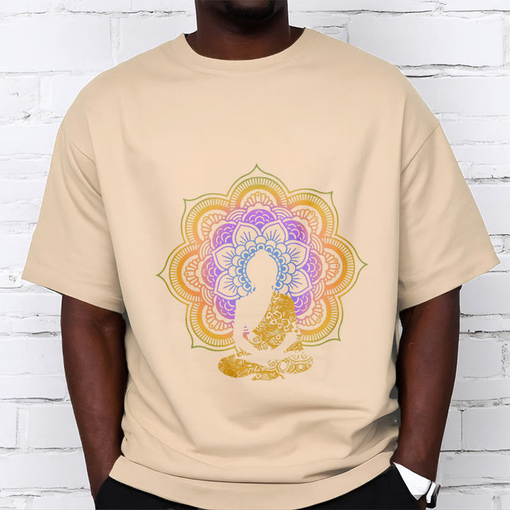 Buddha Stones Multicolor Mandala Flower Seated Buddha Pattern Tee T-shirt - image 11