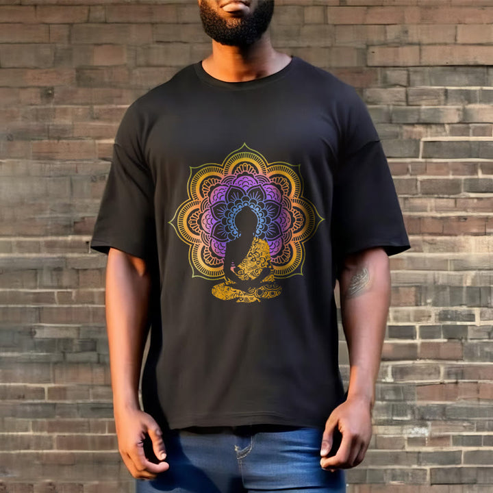 Buddha Stones Multicolor Mandala Flower Seated Buddha Pattern Tee T-shirt - image 2
