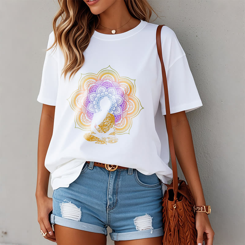 Buddha Stones Multicolor Mandala Flower Seated Buddha Pattern Tee T-shirt - image 7