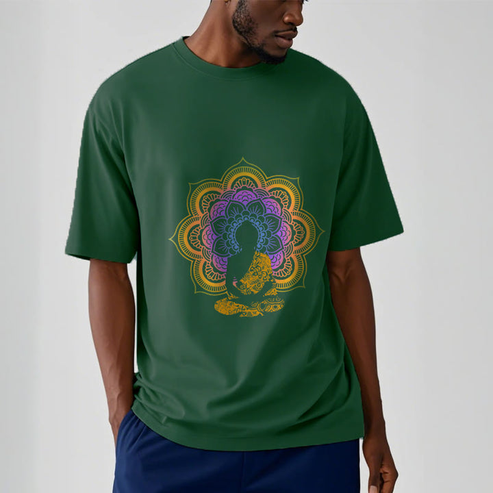 Buddha Stones Multicolor Mandala Flower Seated Buddha Pattern Tee T-shirt - image 13