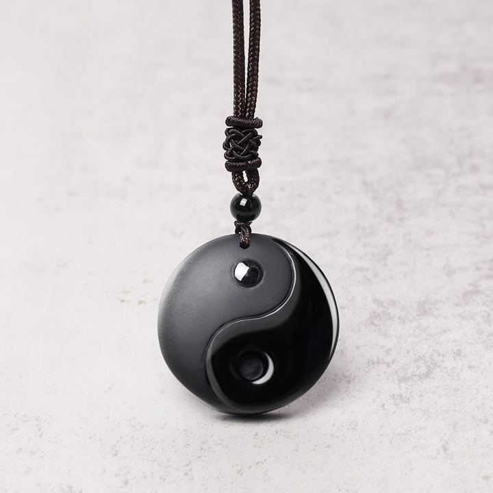 Buddha Stones "Sending Balance and Protection" Obsidian Yin Yang Necklace Includes Gift Message Card - image 9