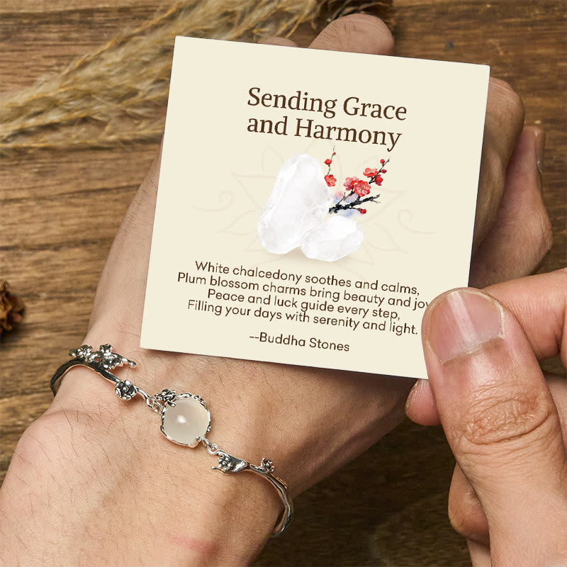 Buddha Stones "Sending Grace and Harmony"Plum Blossom Chalcedony Bracelet Includes Gift Message Card - Chalcedony(Positive♥Harmony) - Standard Gift Box - image 0