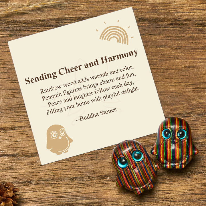 Buddha Stones "Sending Cheer and Harmony" 2Pcs Mini Penguin Decoration Includes Gift Message Card - 2Pcs Penguin 28*26mm - Standard Gift Box - image 0