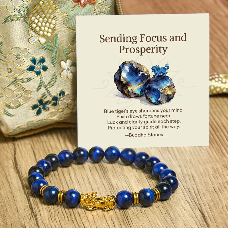 Buddha Stones "Sending Focus and Prosperity" Tiger Eye Pixiu Bracelet Includes Gift Message Card - image 6