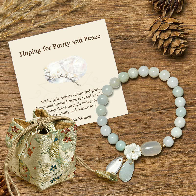 Buddha Stones "Hoping for Purity and Peace"Natural White Jade Bracelet Includes Gift Message Card - White Jade - Deluxe Gift Bag (+$9.59) - image 7