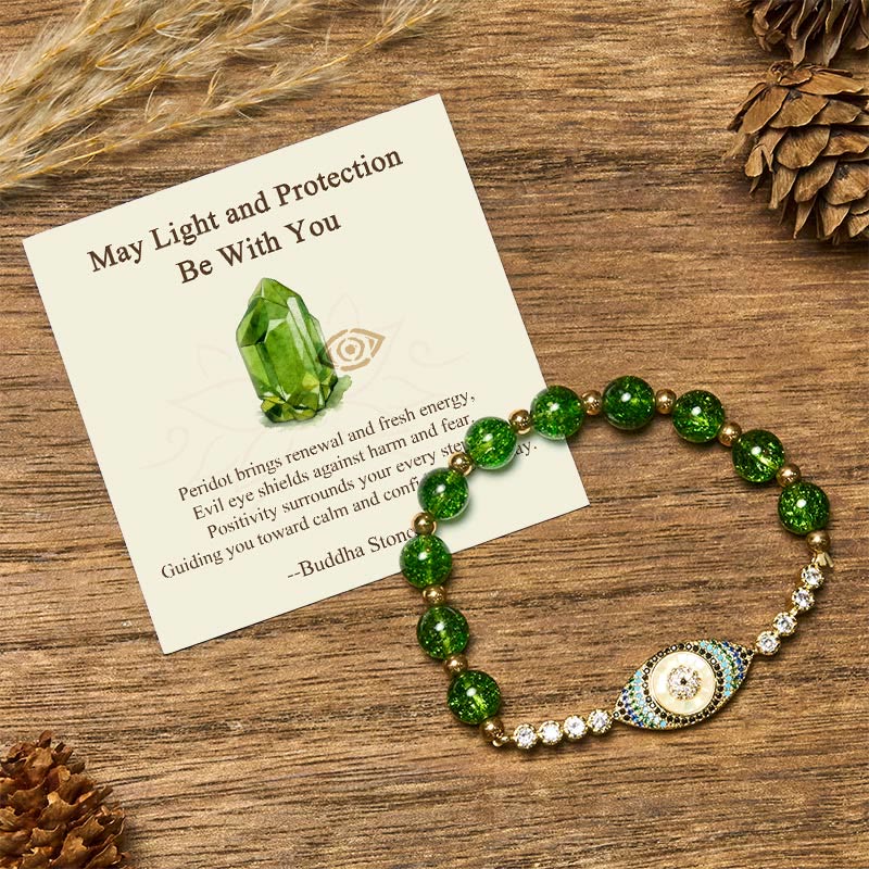 Buddha Stones "May Light and Protection Be With You" Peridot Bracelet Includes Gift Message Card - Peridot - Standard Gift Box - image 0