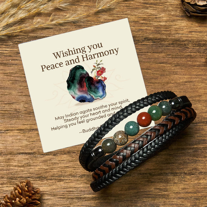 Buddha Stones "Wishing You Peace and Harmony" Indian Agate Bracelet Includes Gift Message Card - Indian Agate - 18-22cm - Standard Gift Box - image 0