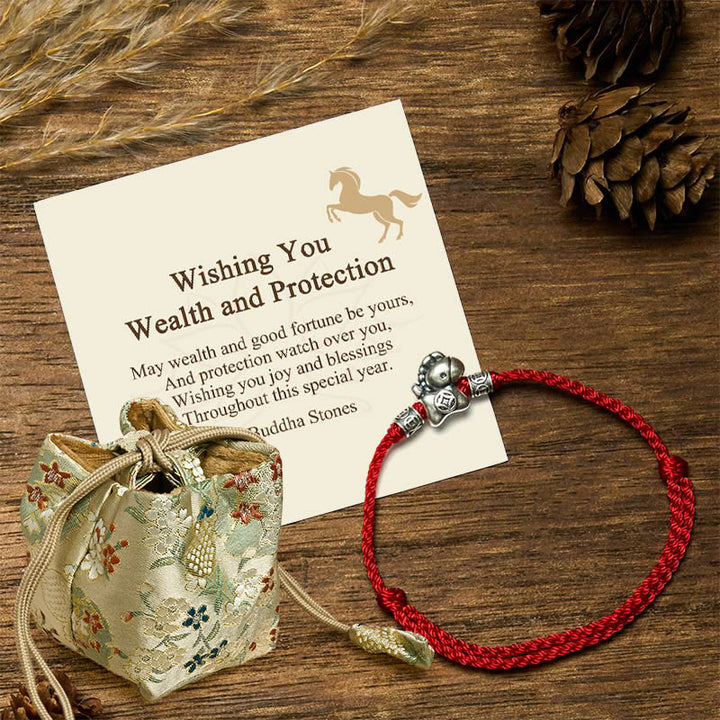 Buddha Stones "Wishing You Wealth and Protection" Year of the Horse String Includes Gift Message Card - Red(Wrist Circumference 14-21cm) - Deluxe Gift Bag (+$12.59) - image 6