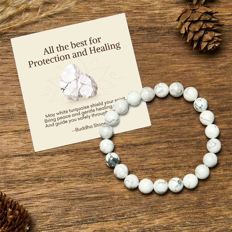 Buddha Stones "All the Best for Love and Harmony" Stone Quartz Bracelet Includes Gift Message Card - 8mm - White Turquoise - Standard Gift Box - image 32