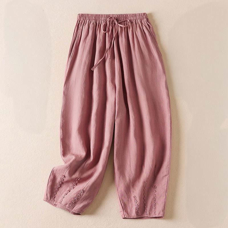 Buddha Stones Summer Small Flower Embroidery  Harem Pants With Pockets - LightPink - US8-10，UK/AU12-14，EU40-42 (2XL) - image 10
