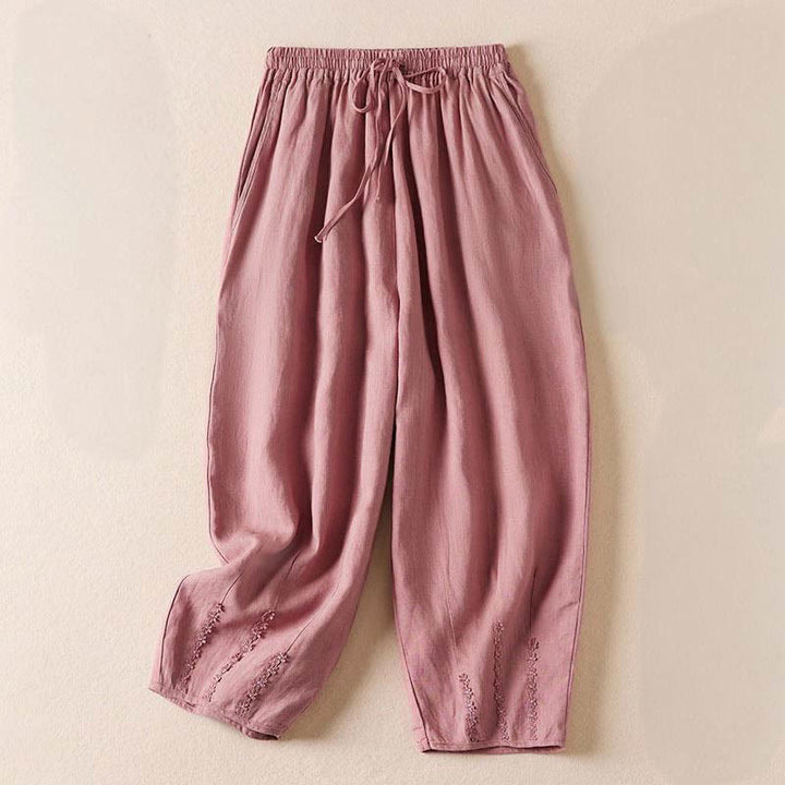Buddha Stones Summer Small Flower Embroidery Harem Pants With Pockets - LightPink - US8-10，UK/AU12-14，EU40-42 (2XL) - image 10