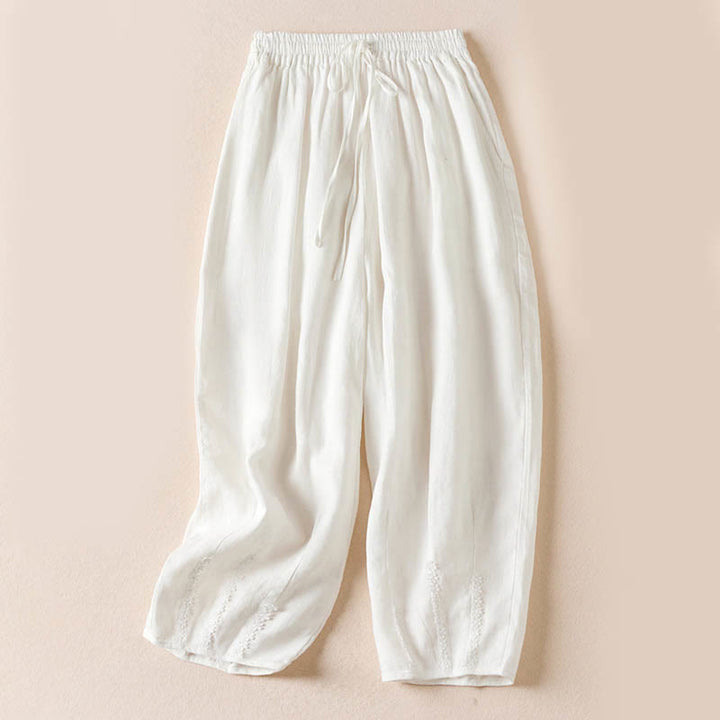 Buddha Stones Summer Small Flower Embroidery  Harem Pants With Pockets - White - US8-10，UK/AU12-14，EU40-42 (2XL) - image 17