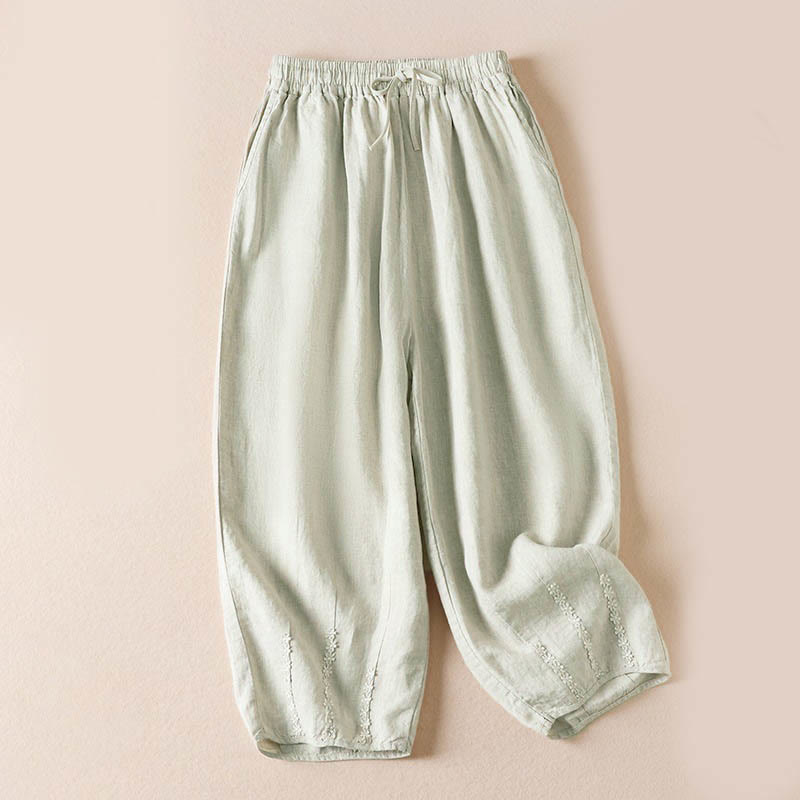 Buddha Stones Summer Small Flower Embroidery  Harem Pants With Pockets - Linen - US8-10，UK/AU12-14，EU40-42 (2XL) - image 23