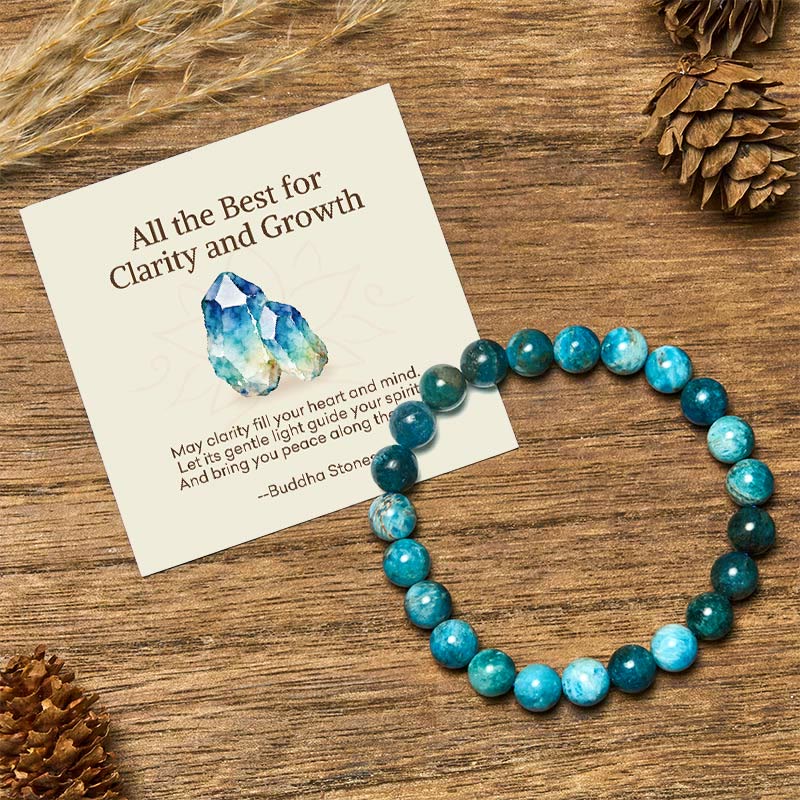 Buddha Stones "All the Best for Love and Harmony" Stone Quartz Bracelet Includes Gift Message Card - 8mm - Blue Apatite - Standard Gift Box - image 92