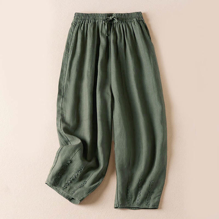 Buddha Stones Summer Small Flower Embroidery  Harem Pants With Pockets - DarkSeaGreen - US8-10，UK/AU12-14，EU40-42 (2XL) - image 28