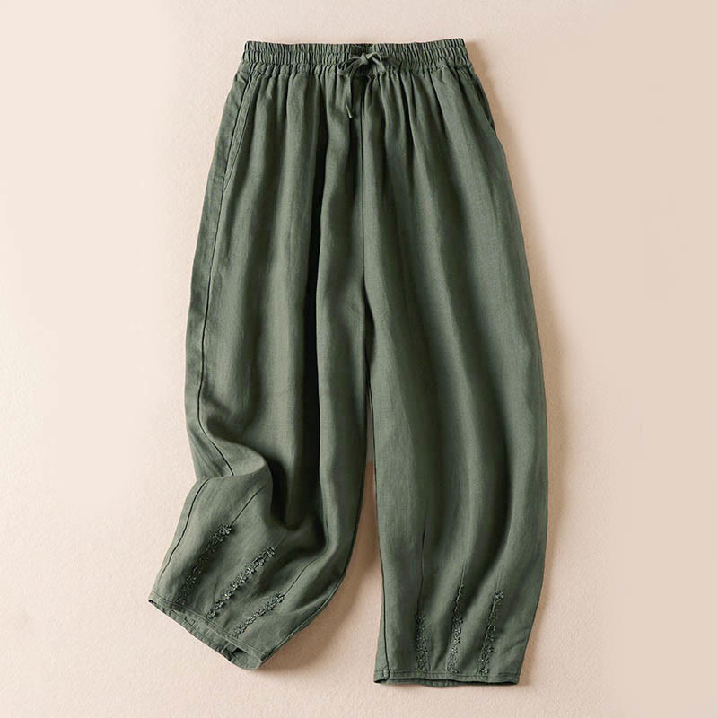 Buddha Stones Summer Small Flower Embroidery Harem Pants With Pockets - DarkSeaGreen - US8-10，UK/AU12-14，EU40-42 (2XL) - image 28