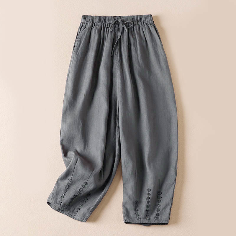 Buddha Stones Summer Small Flower Embroidery Harem Pants With Pockets - DarkGray - US8-10，UK/AU12-14，EU40-42 (2XL) - image 34