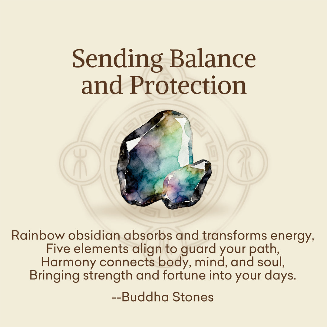 Buddha Stones "Sending Balance and Protection" Rainbow Obsidian Bracelet Includes Gift Message Card - image 2