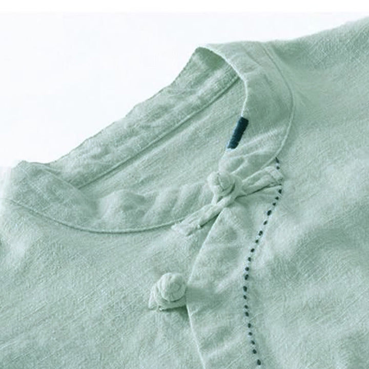 Buddha Stones Oblique Collar Knot button Loose Linen Clothing - image 6